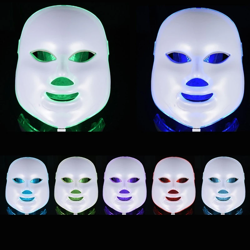 LED light therapy masks with different plug types and color modes for skincare treatment