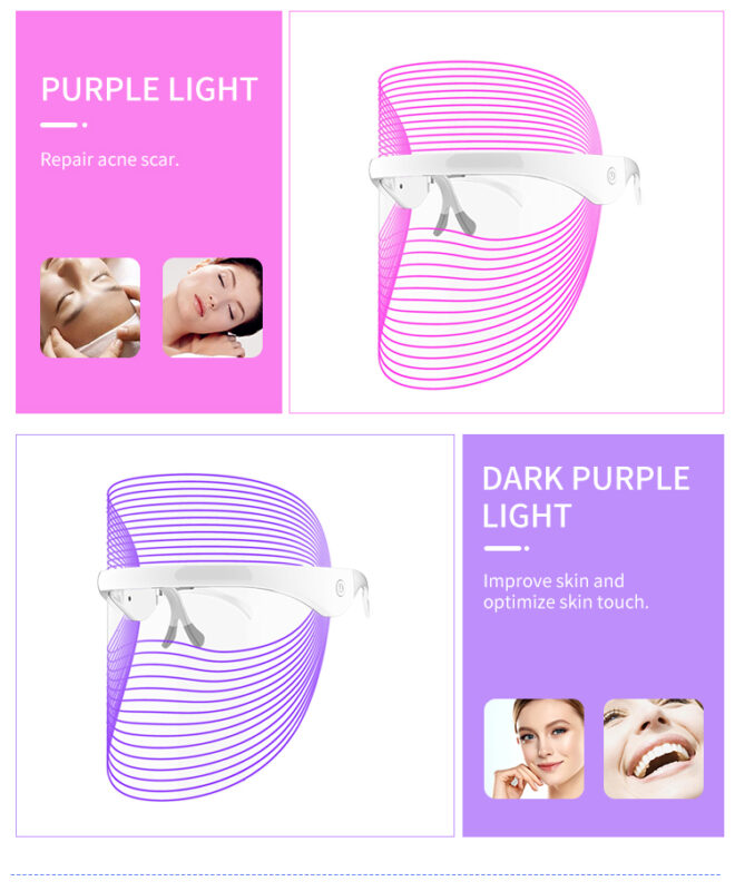 7 Color LED Face Mask – Purple Light Mode for Acne Scars and Skin Renewal