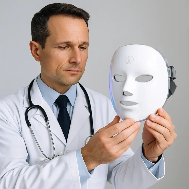 Doctor Holding LED Light Therapy Mask – Medical Skincare Recommendation