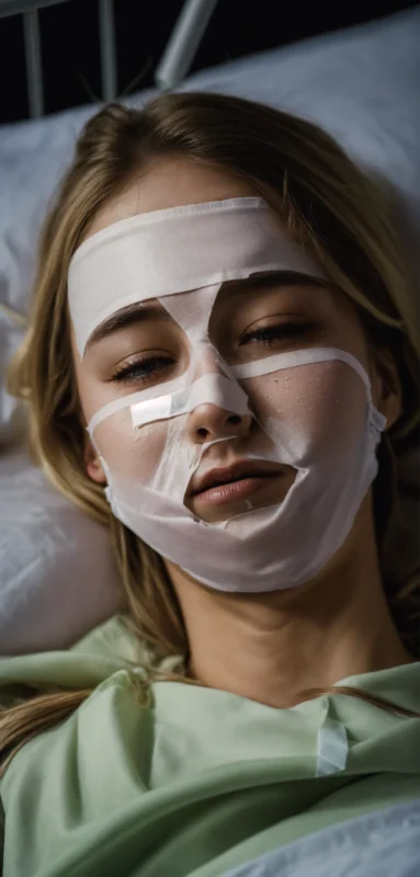 Woman Recovering After Skin Treatment – Lying in Hospital Bed