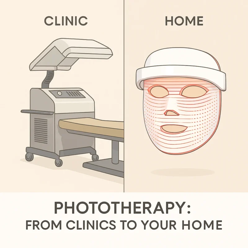 Evolution of phototherapy devices from clinical hospital equipment to modern home LED masks