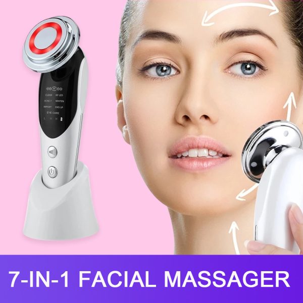 Woman Using 7-in-1 Facial Massager for Skin Tightening and Glow